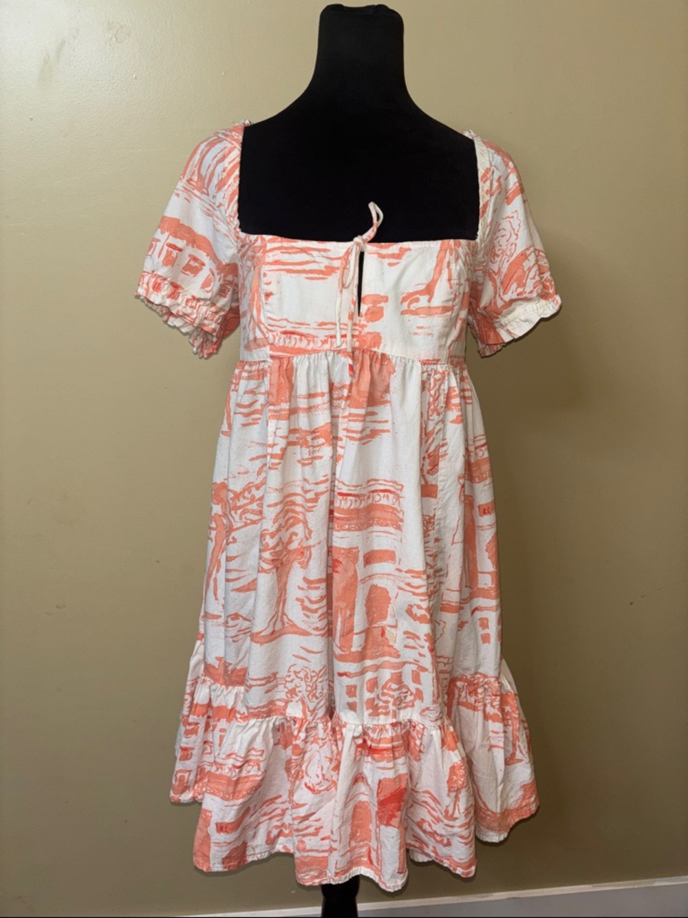 Urban Outfitters Wonderland Babydoll  Mini Dress In Coral and White